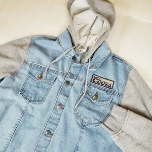Coors Medium Patch Beer Denim Jacket Hoodie Retro Cracked Graphic Vintage Style